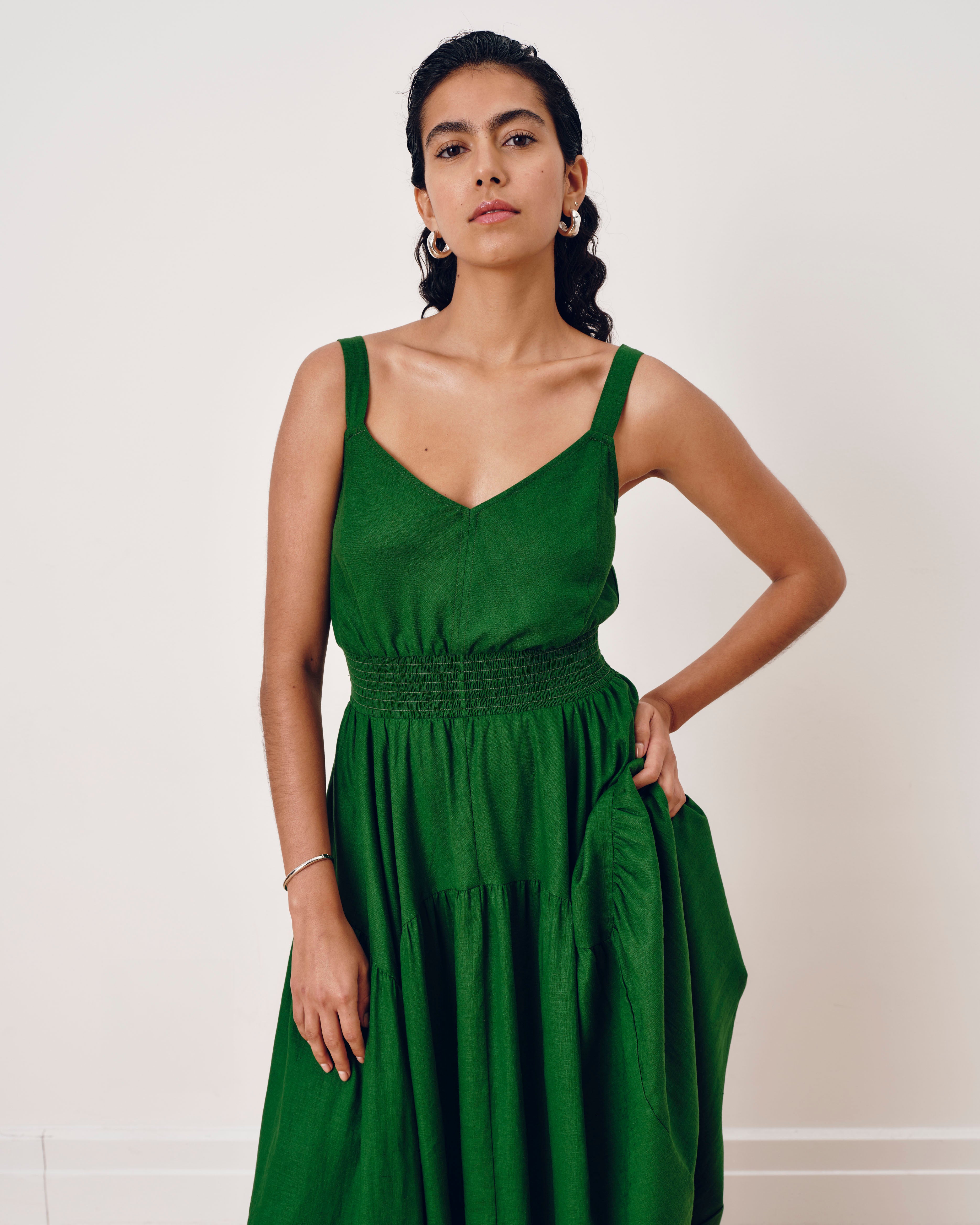 Ruby Smocked Linen Blend Sundress - Jardin – Universal Standard