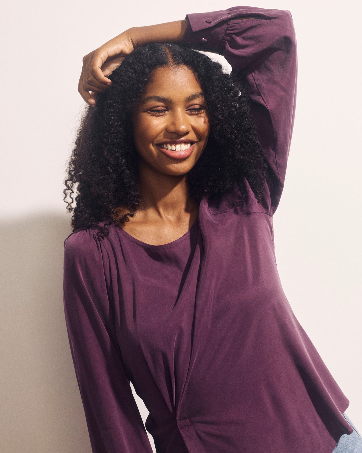 Sabrina Twist Front Stretch Cupro Blouse - Potion Purple