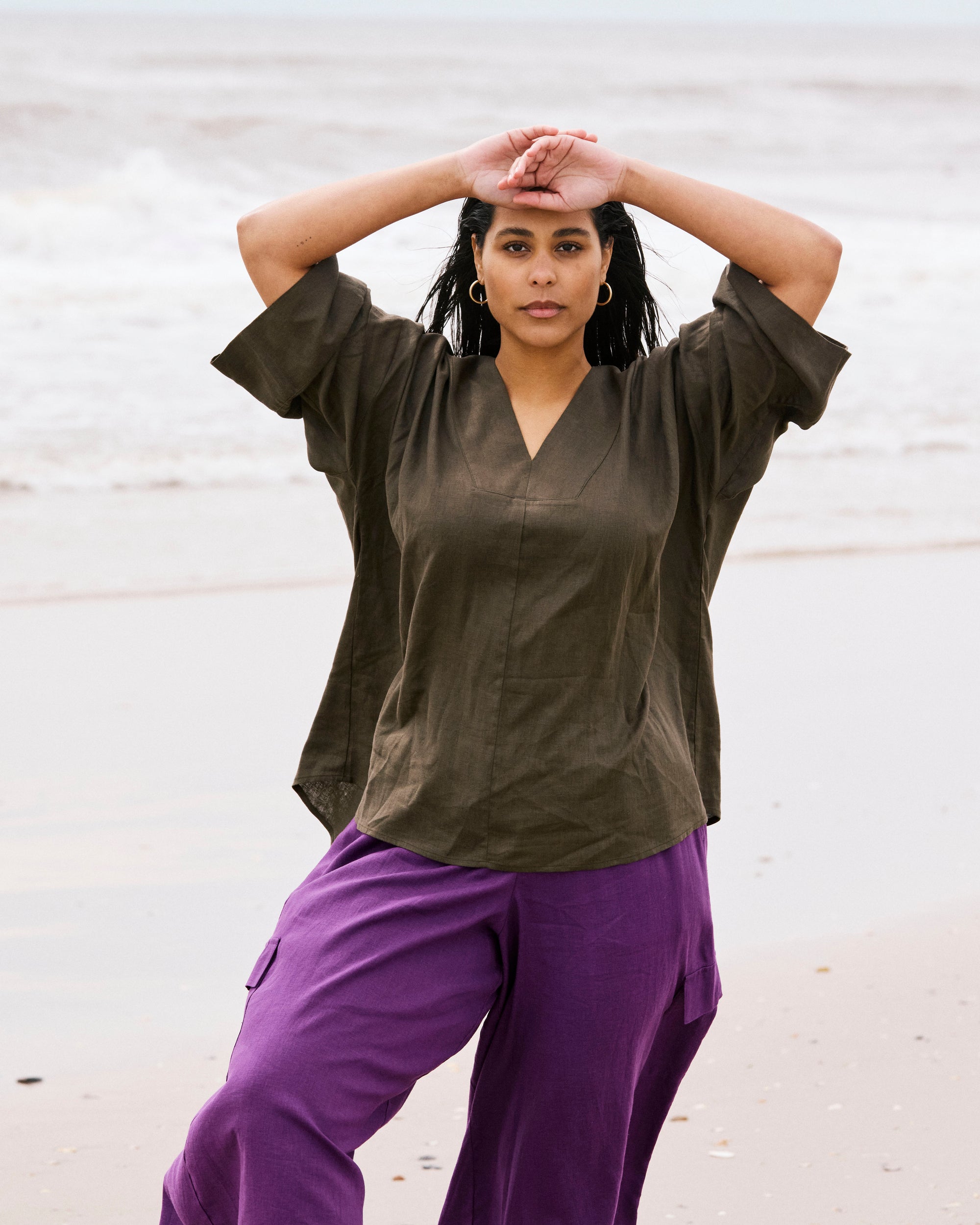 Elio V-Neck Linen Blend Top - Camo | Plus Size & Straight Size Women's Fashion | Universal Standard