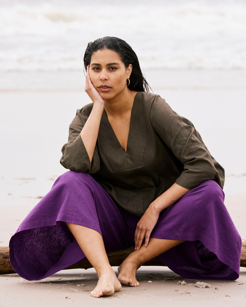 Elio V-Neck Linen Top - Camo | Plus Size & Straight Size Women's Fashion | Universal Standard