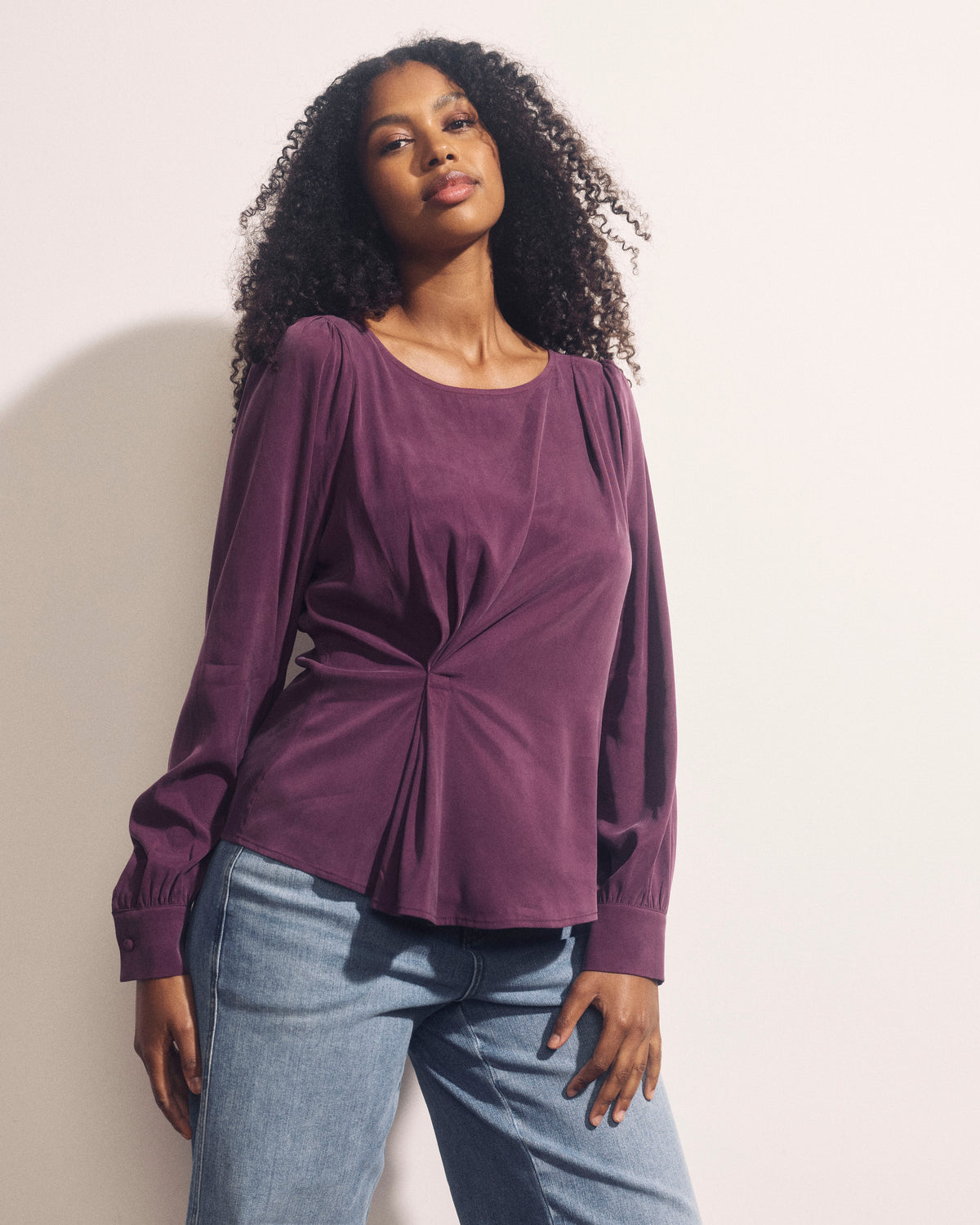 Sabrina Twist Front Stretch Cupro Blouse - Potion Purple