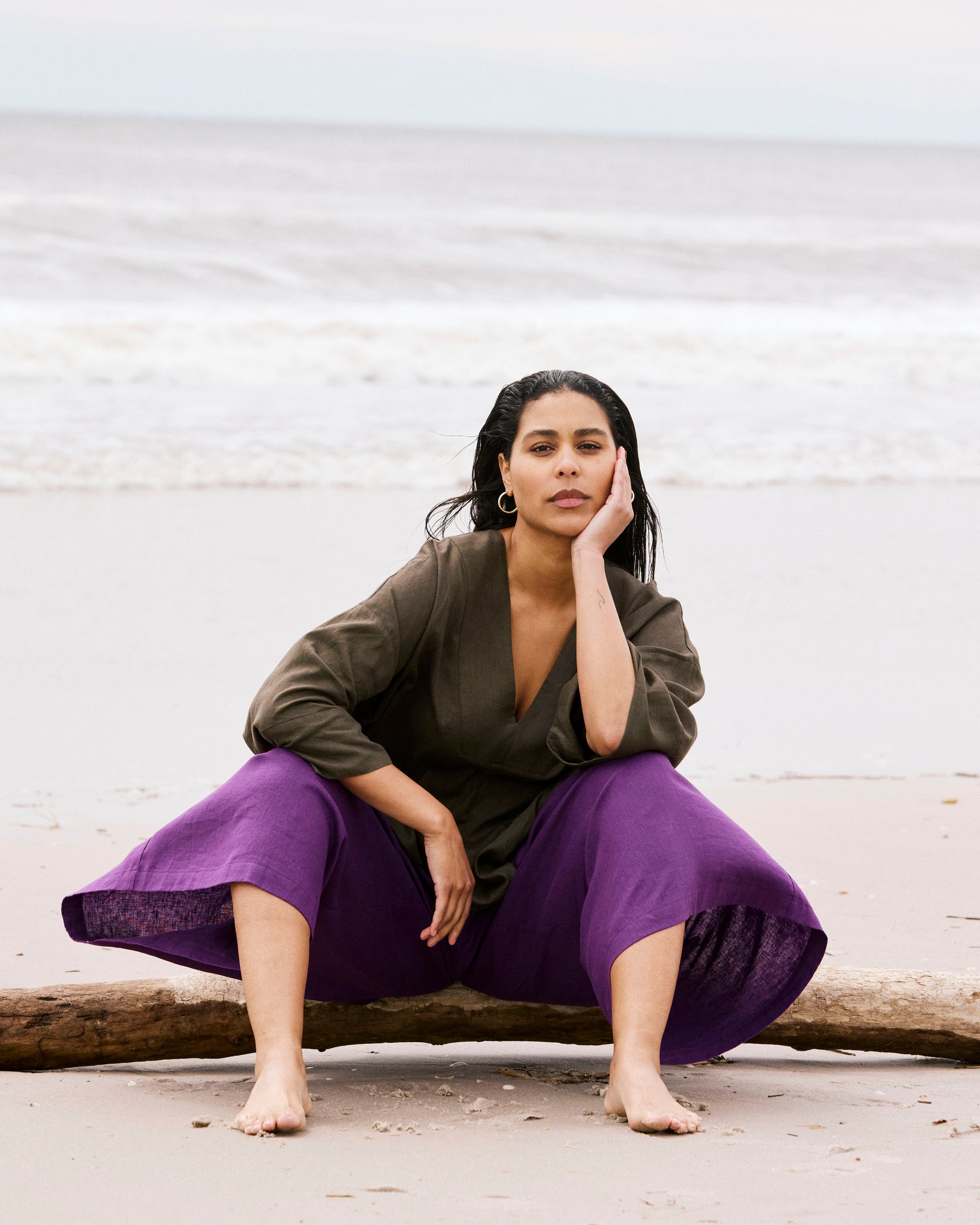 Elio V-Neck Linen Blend Top - Camo | Plus Size & Straight Size Women's Fashion | Universal Standard