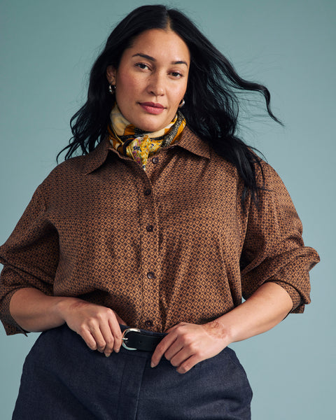Cooling Stretch Cupro Oversized Artist Shirt - Brown Hacienda