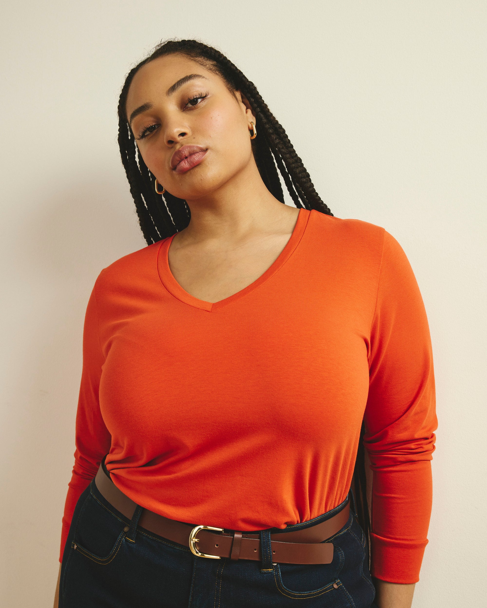 Long Sleeve V Rex - Orange Flame | Plus Size & Straight Size Women's Fashion | Universal Standard