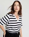 Maia Stovepipe Sleeve V Neck Tee - Black/White Stripe | Plus Size & Straight Size Women's Fashion | Universal Standard
