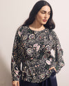 Sabrina Twist Front Stretch Cupro Blouse - Black Forest Print