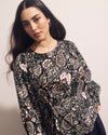 Sabrina Twist Front Stretch Cupro Blouse - Black Forest Print