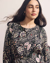 Sabrina Twist Front Stretch Cupro Blouse - Black Forest Print