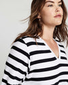 Maia Stovepipe Sleeve V Neck Tee - Black/White Stripe | Plus Size & Straight Size Women's Fashion | Universal Standard