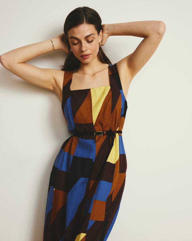 Saulay Square Neck Linen Midi Dress - Beach Ombra Print | Plus Size & Straight Size Women's Fashion | Universal Standard