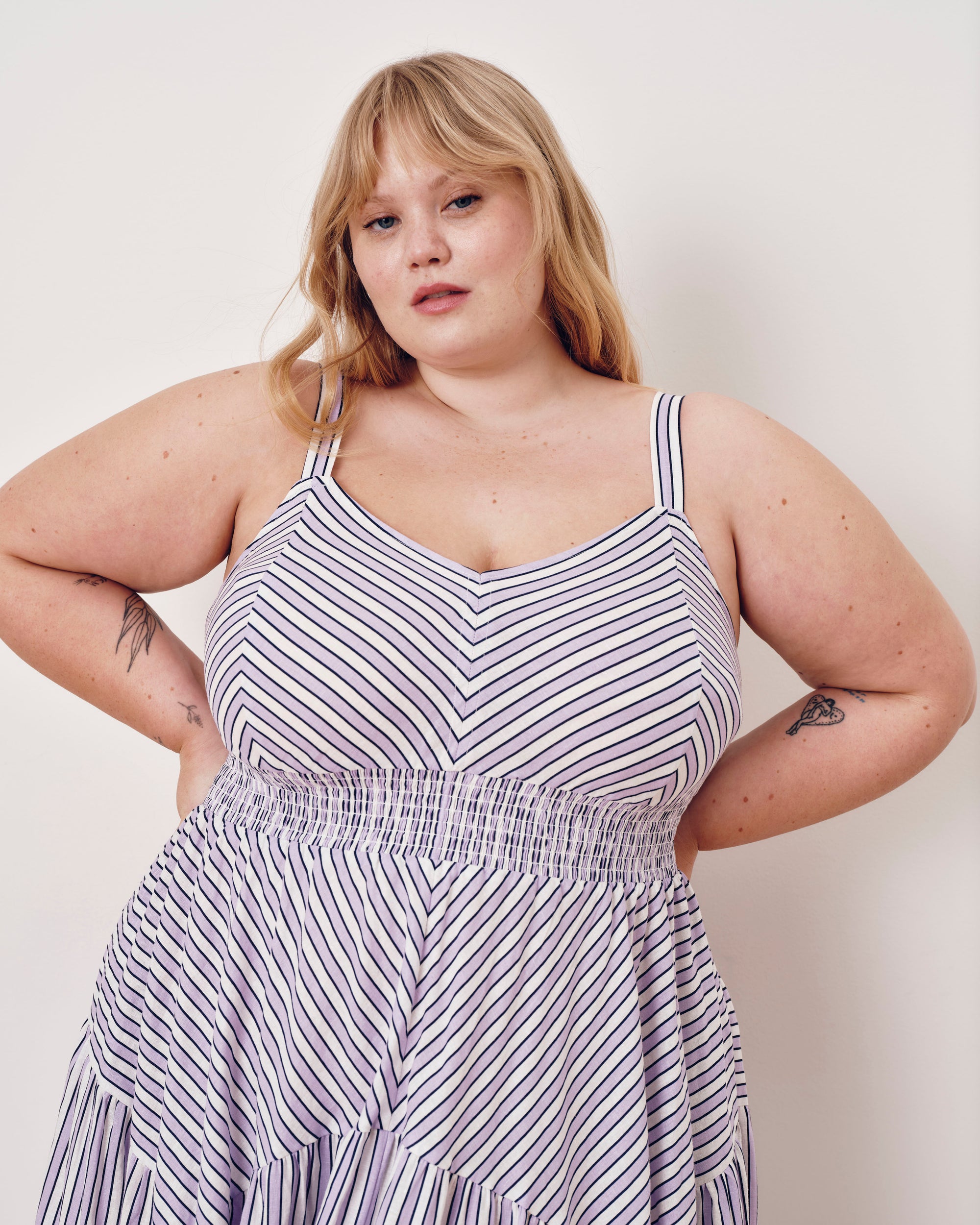 Ruby Smocked Linen Blend Sundress - Lilac Stripe Print | Plus Size & Straight Size Women's Fashion | Universal Standard