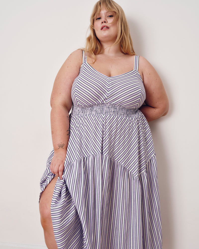 Ruby Smocked Linen Blend Sundress - Lilac Stripe Print | Plus Size & Straight Size Women's Fashion | Universal Standard