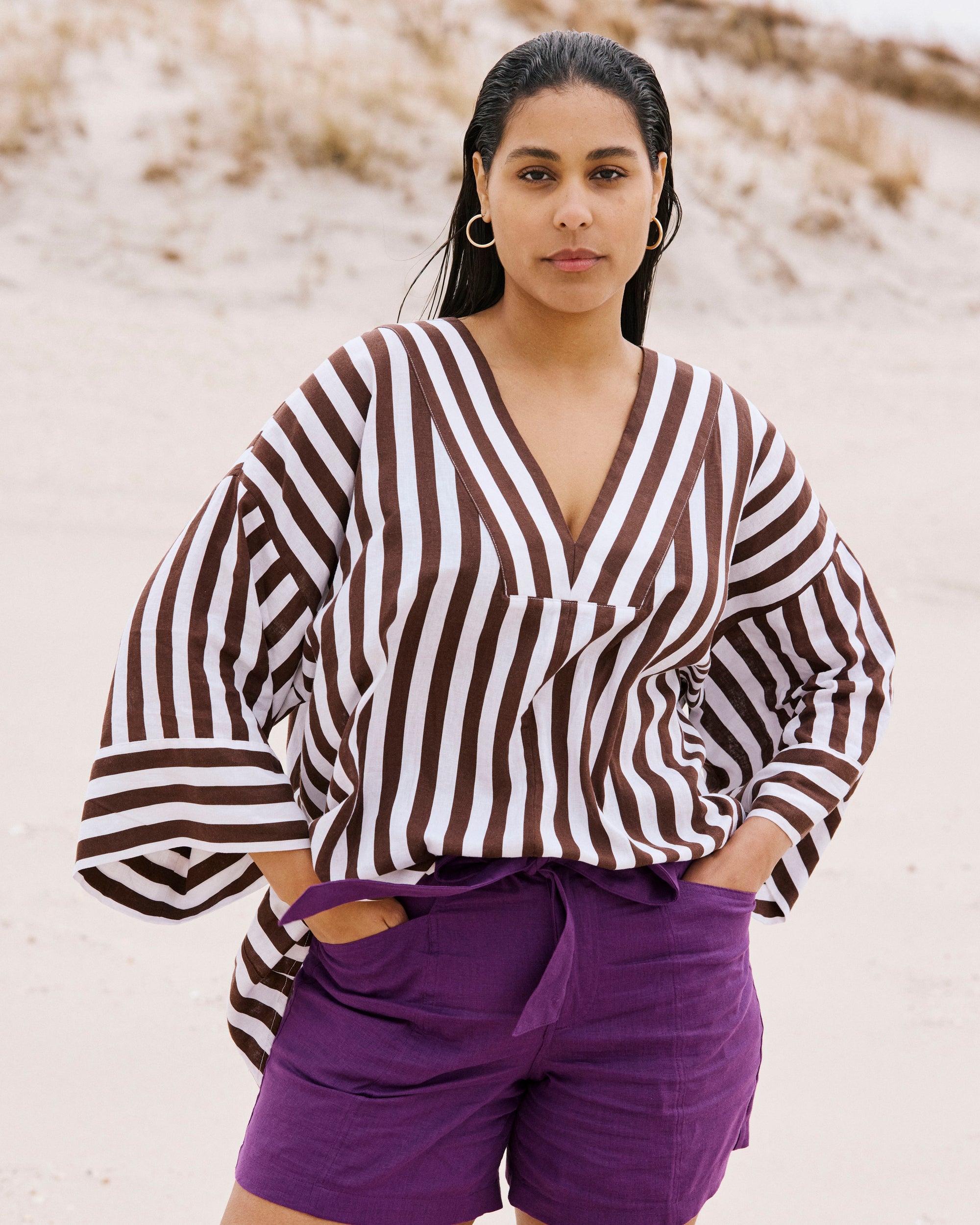Harbor Stretch Linen Blend Paperbag Shorts - Dreamy Purple | Plus Size & Straight Size Women's Fashion | Universal Standard