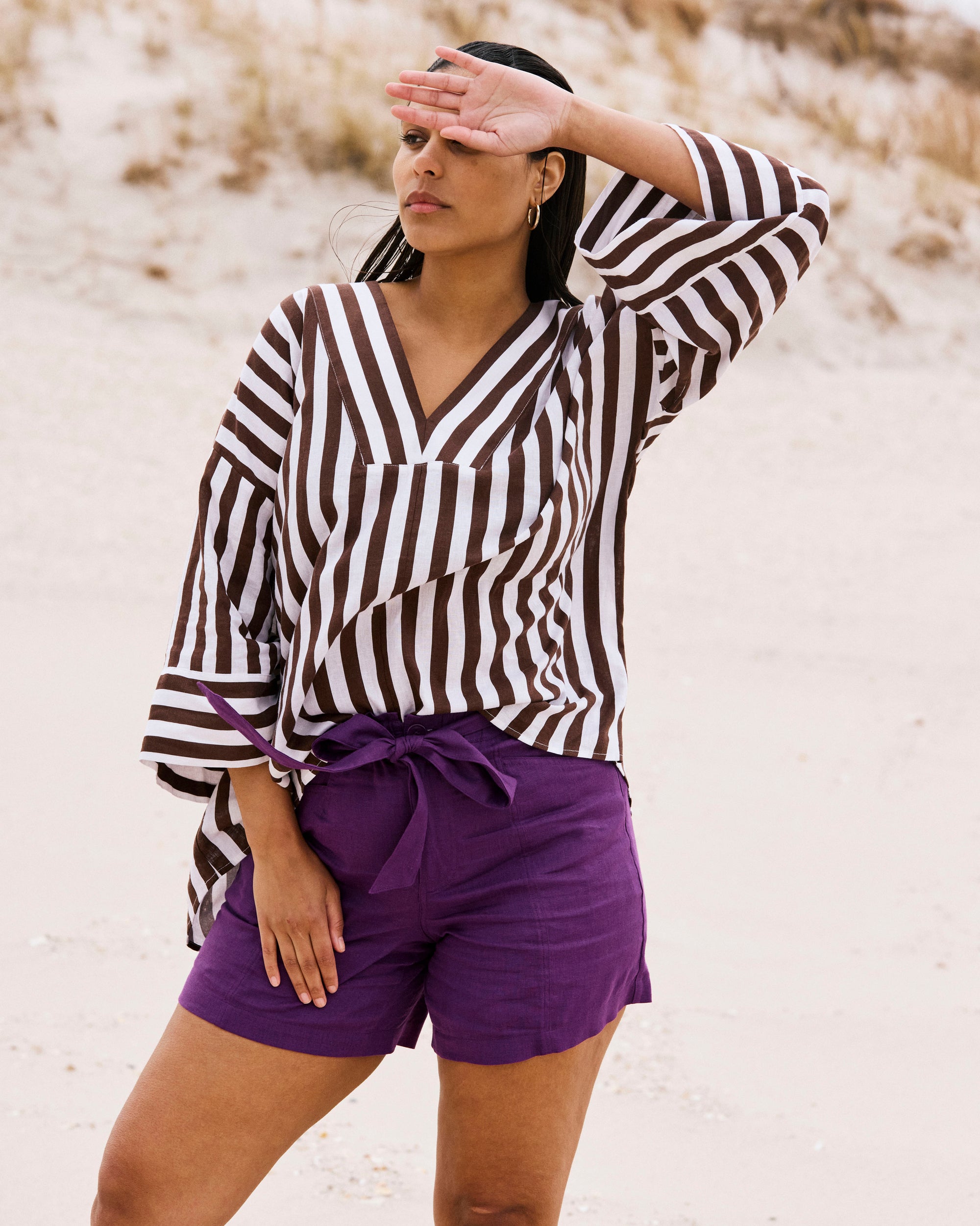 Harbor Stretch Linen Blend Paperbag Shorts - Dreamy Purple | Plus Size & Straight Size Women's Fashion | Universal Standard
