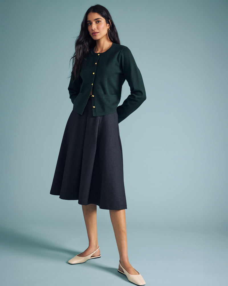 Gabrielle Button-Front Cardigan - Forest Green