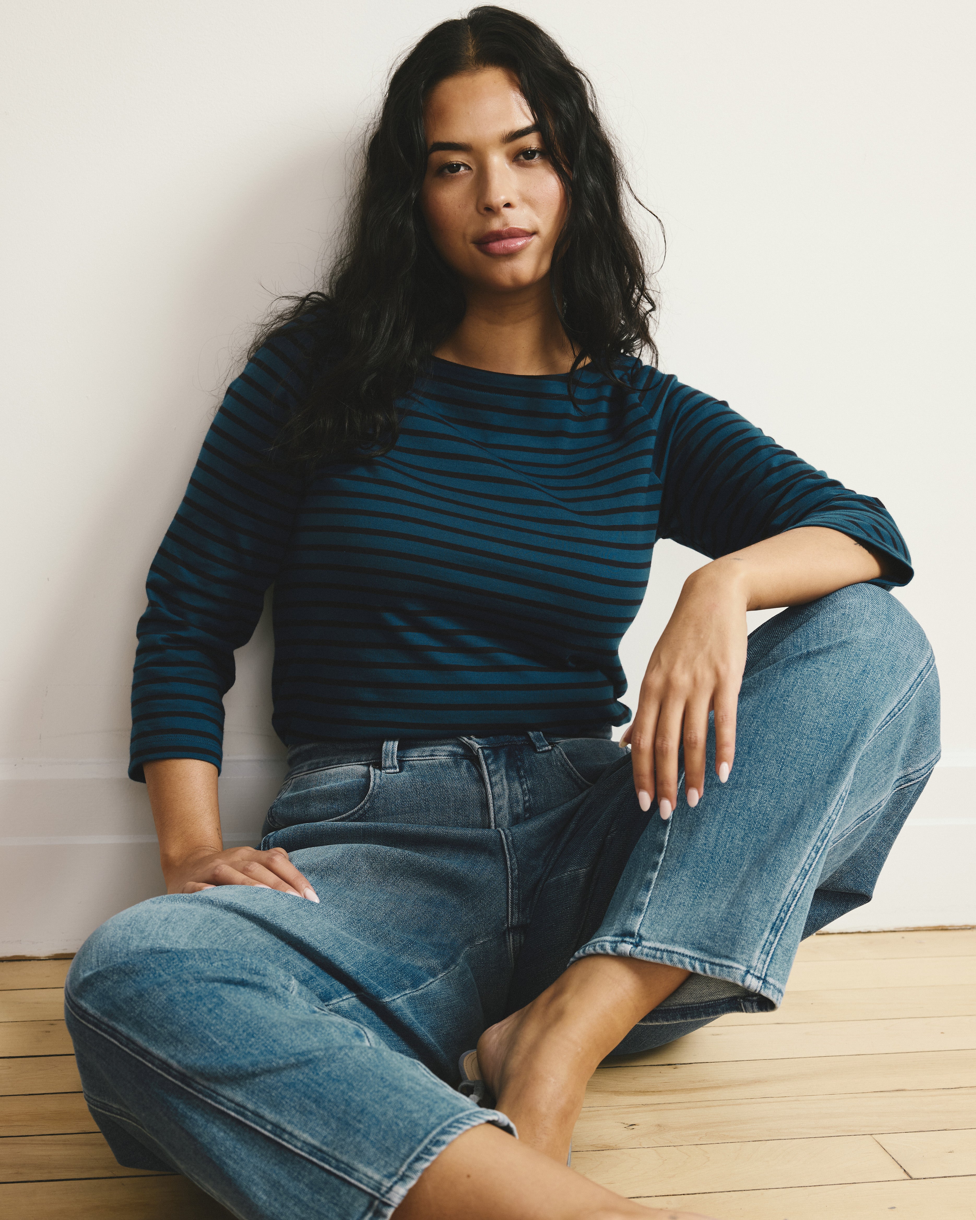 Belle Breton Stripe Jersey Tee - Deep Teal/Black Stripe