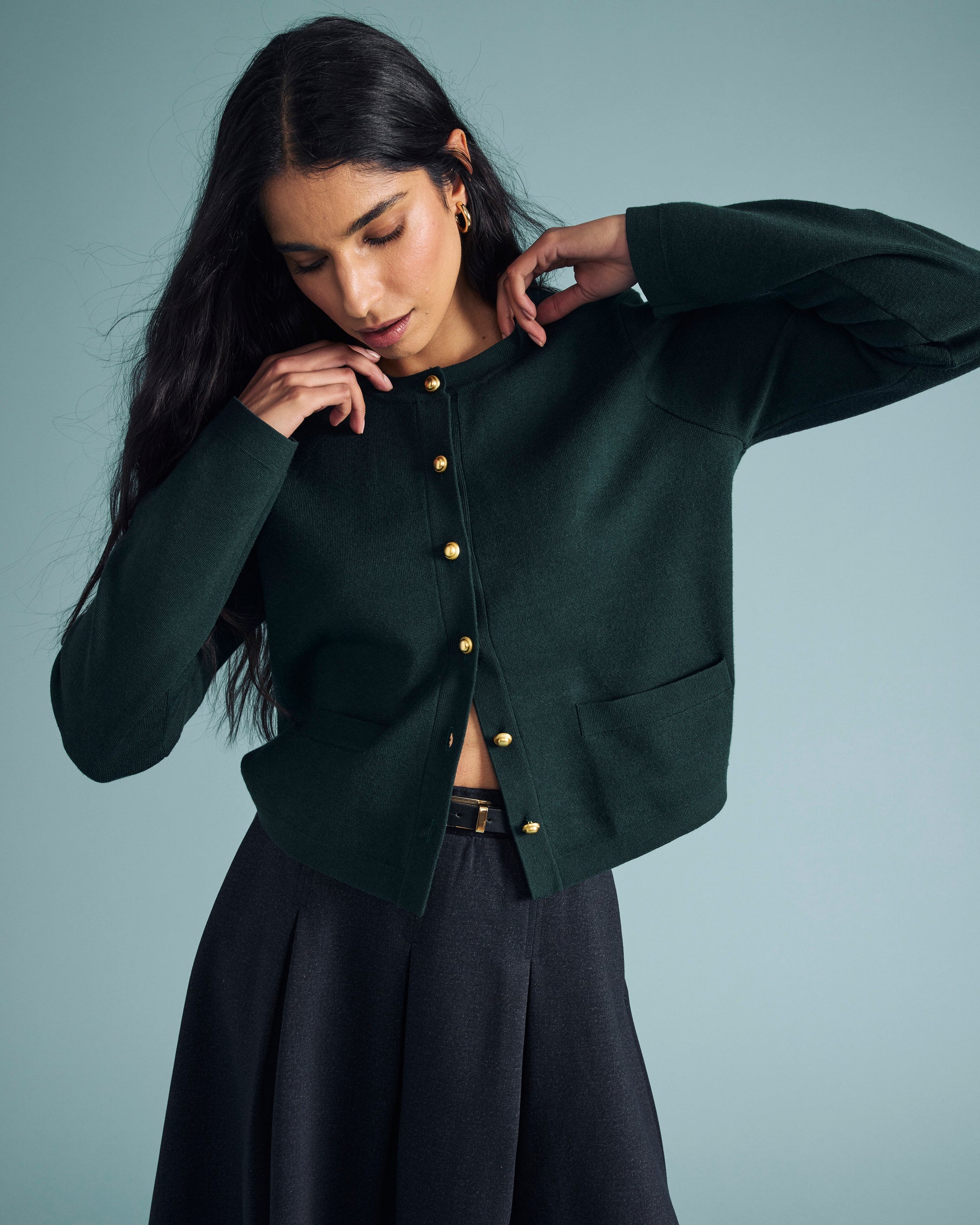 Gabrielle Button-Front Cardigan - Forest Green