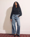 Spellbound Pleated Stretch Cupro Blouse - Black with Lace Trim