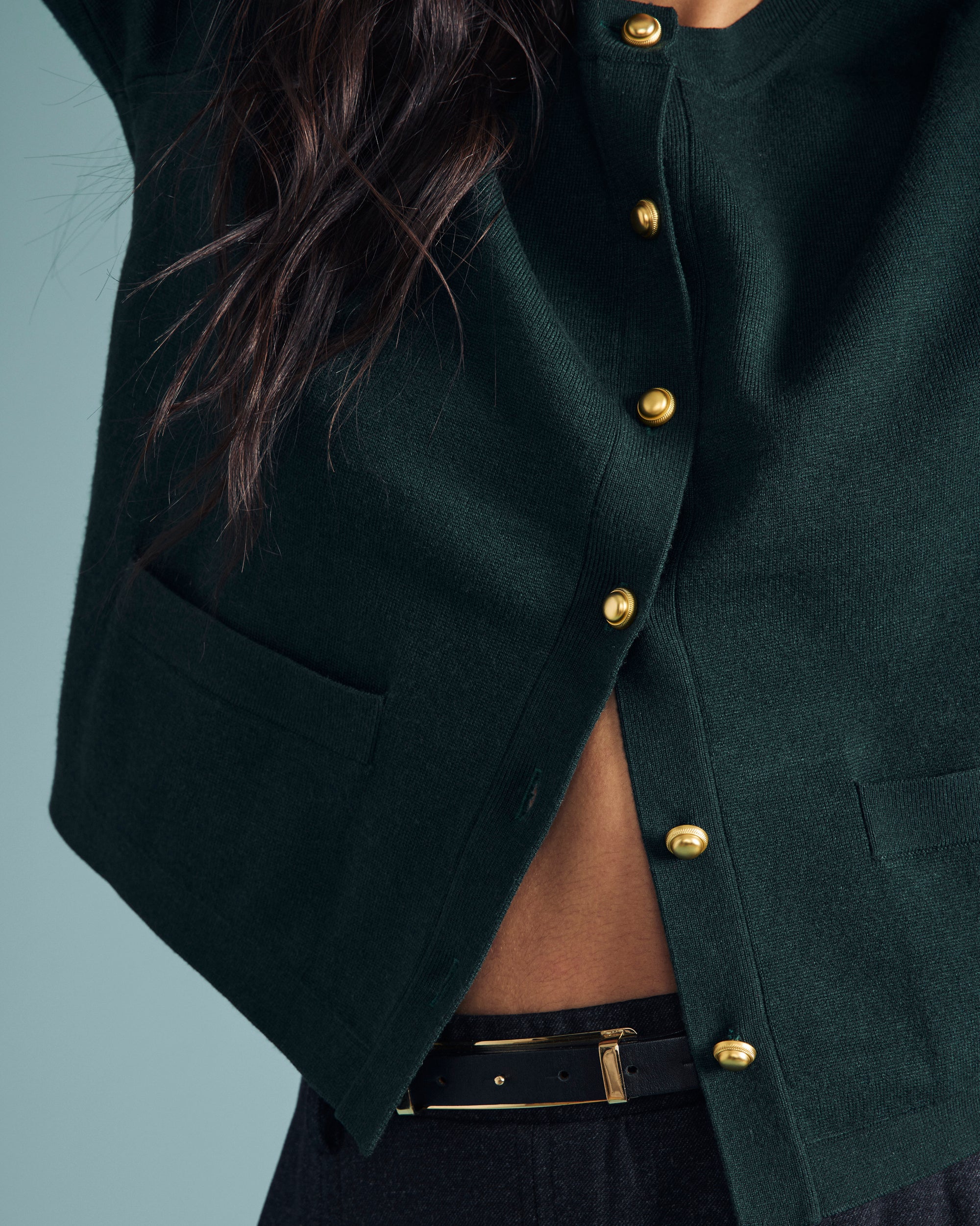 Gabrielle Button-Front Cardigan - Forest Green