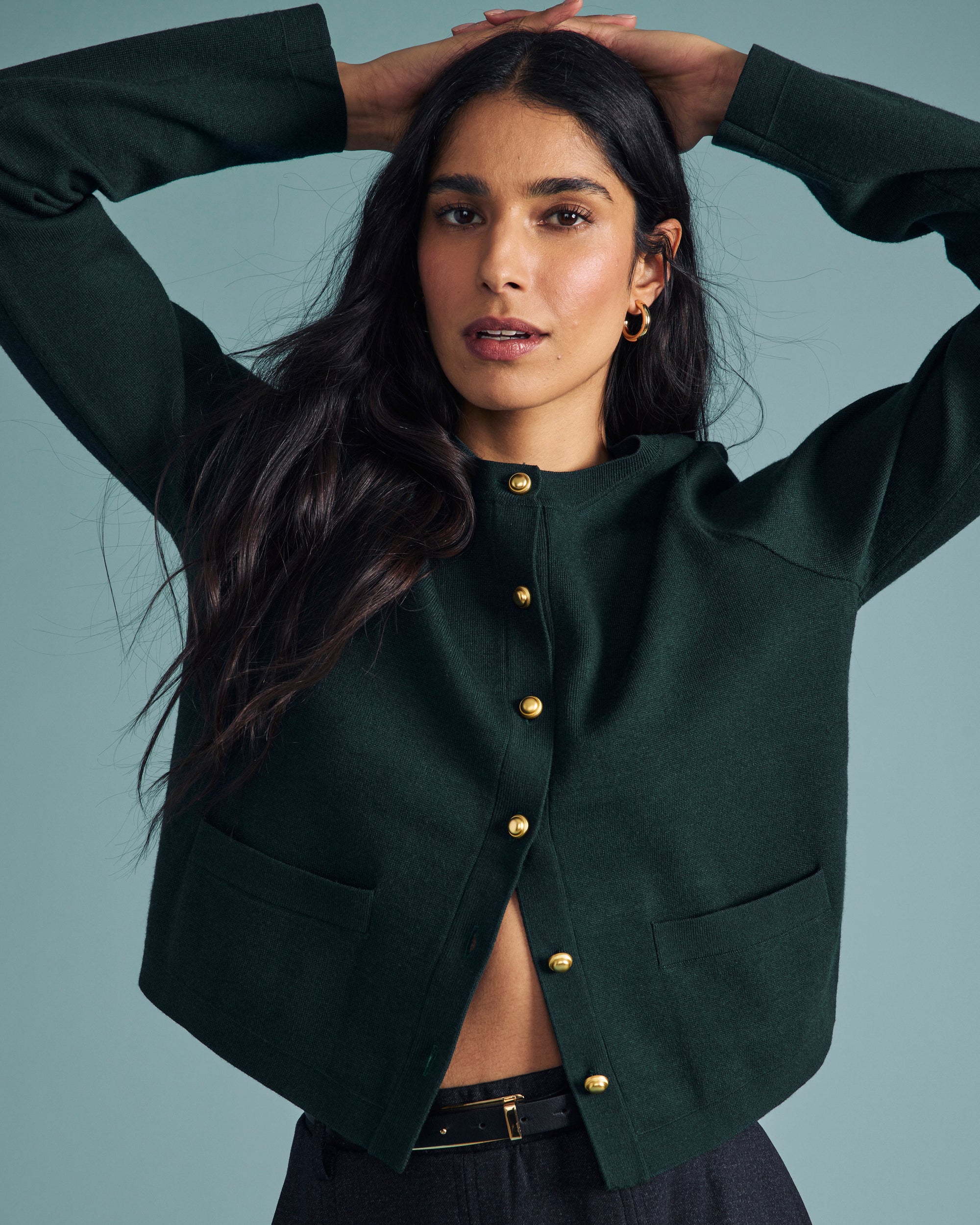 Gabrielle Button-Front Cardigan - Forest Green
