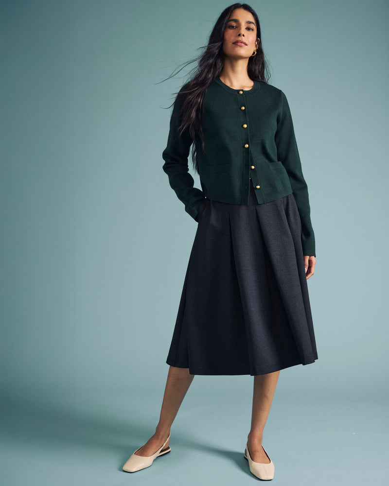 Aleya Pleated Ponte Skirt - Charcoal Denim