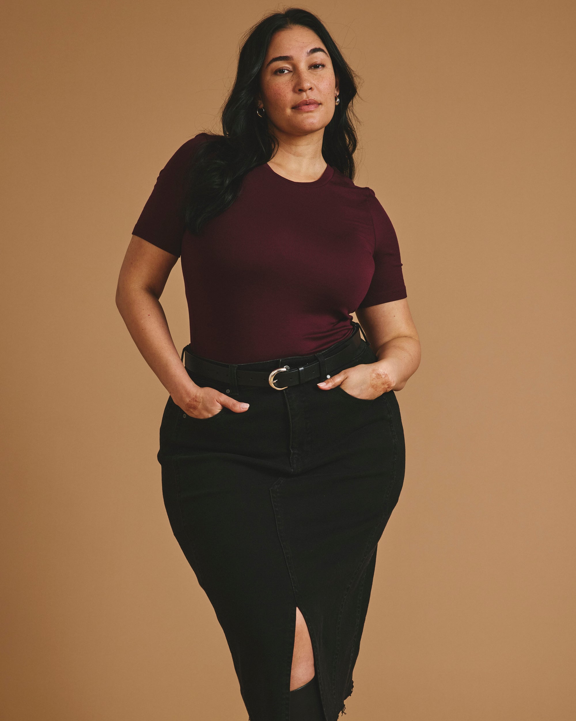 Cloud Rib Short Sleeve Crew Neck Tee - Black Cherry | Plus Size & Straight Size Women's Fashion | Universal Standard
