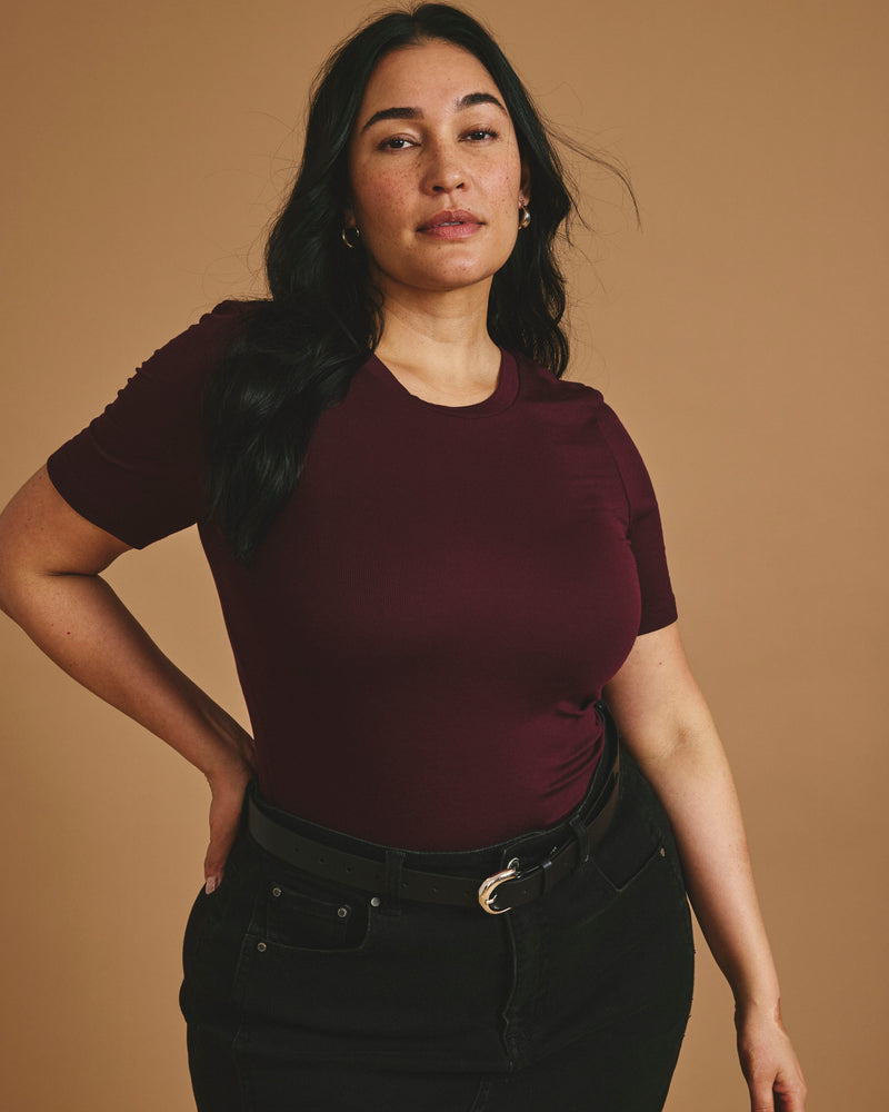 Foundation Short Sleeve Crew Neck Tee - Black Cherry | Plus Size & Straight Size Women's Fashion | Universal Standard