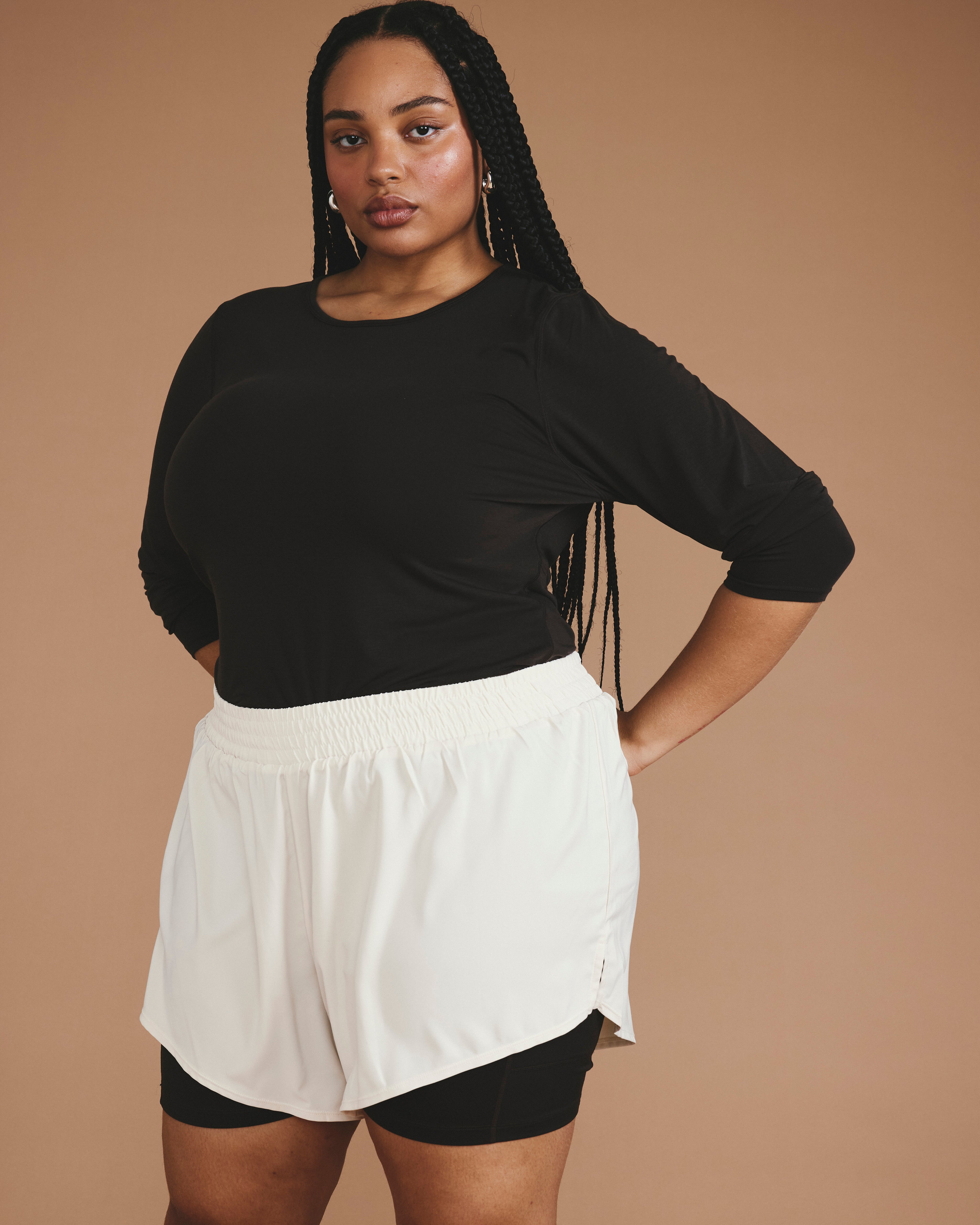 Rebel Active Shorts - Dove Wing/Deep Brown | Plus Size & Straight Size Women's Fashion | Universal Standard