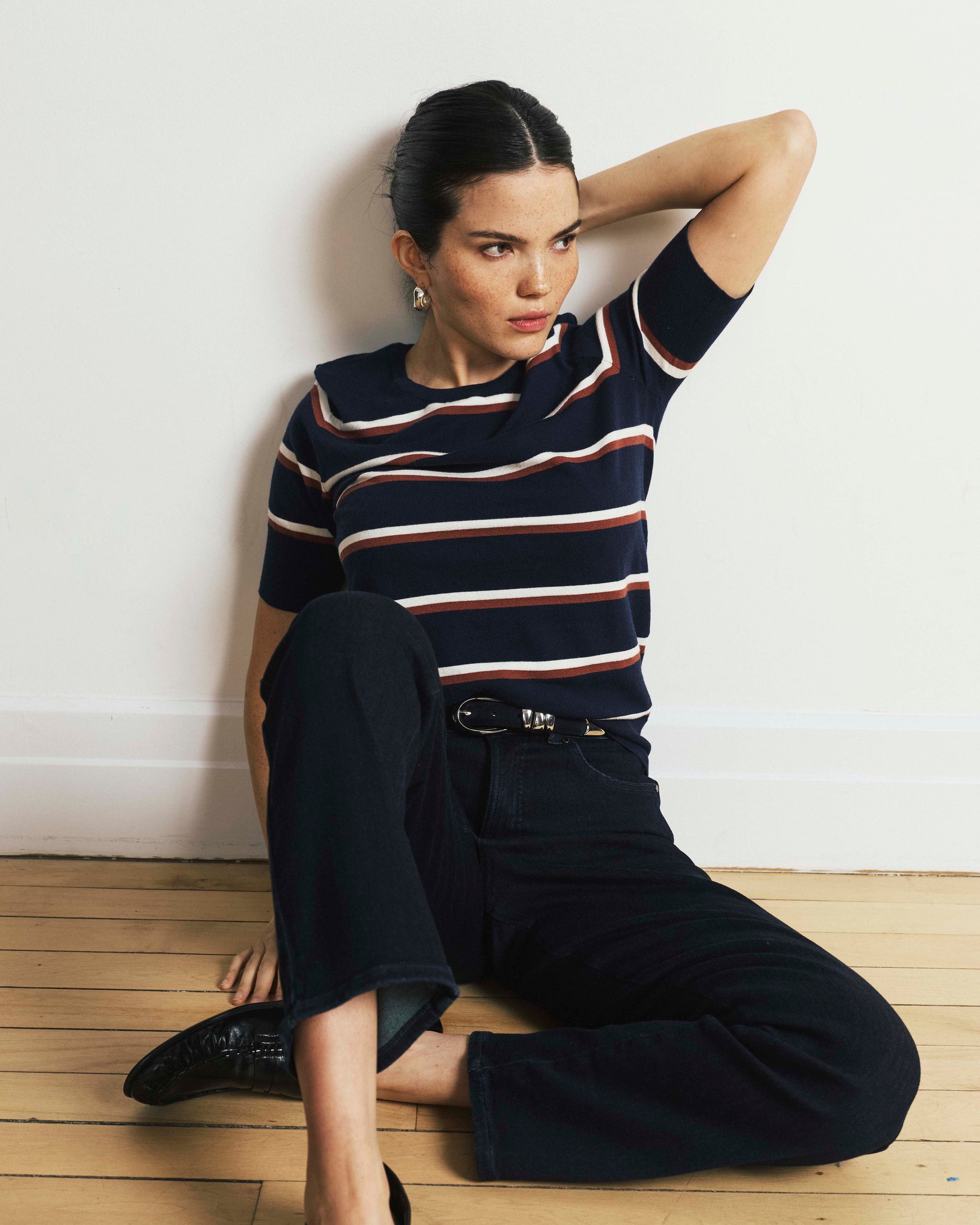 Savvy Fine Knit Sweater Top - Navy with Double Stripe | Plus Size & Straight Size Women's Fashion | Universal Standard