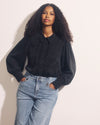 Spellbound Pleated Stretch Cupro Blouse - Black with Lace Trim