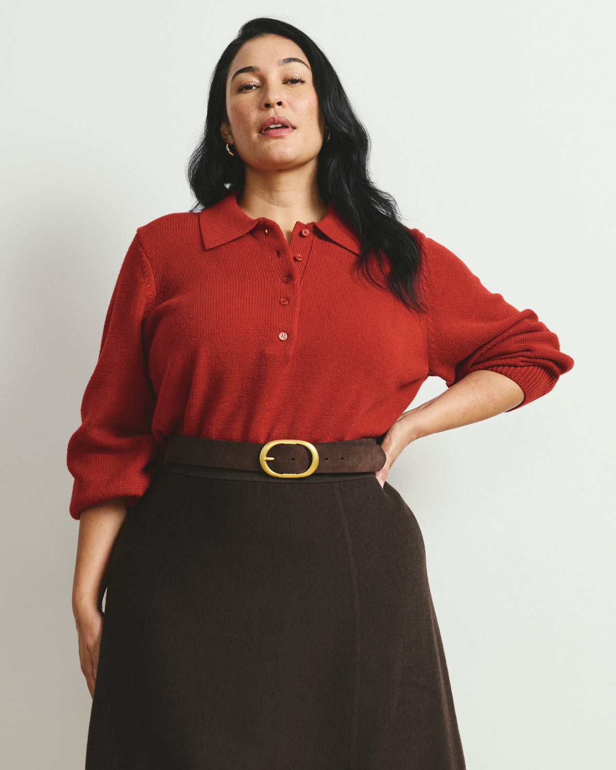 Soft Spun Polo Sweater - Autumnal Red