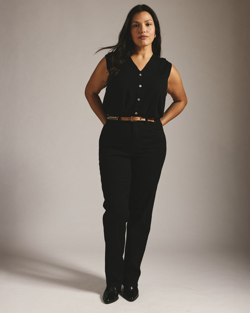 Donna High Rise Curve Straight Leg Jeans 32 Inch - Jet Black