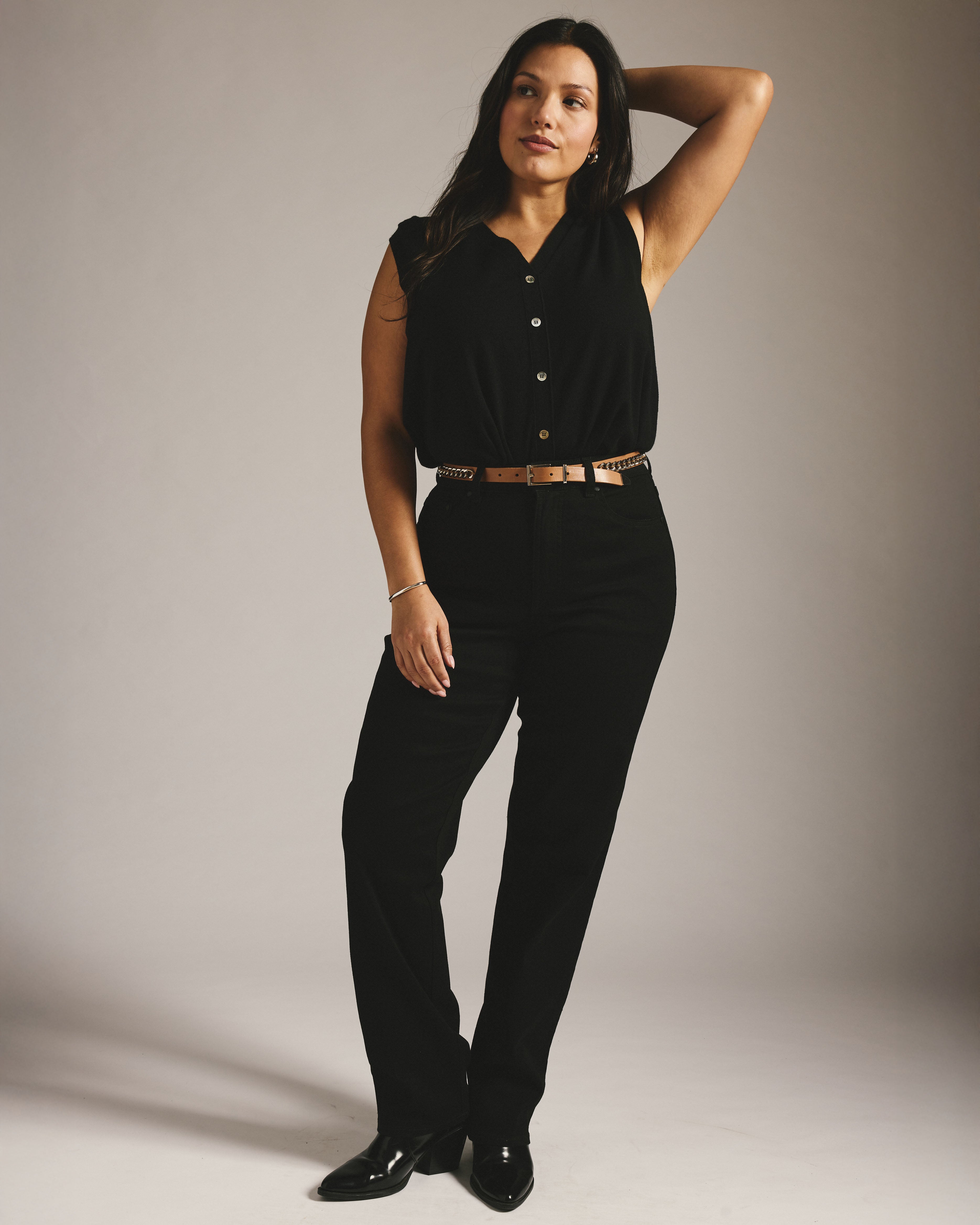 Donna High Rise Curve Straight Leg Jeans 32 Inch - Jet Black