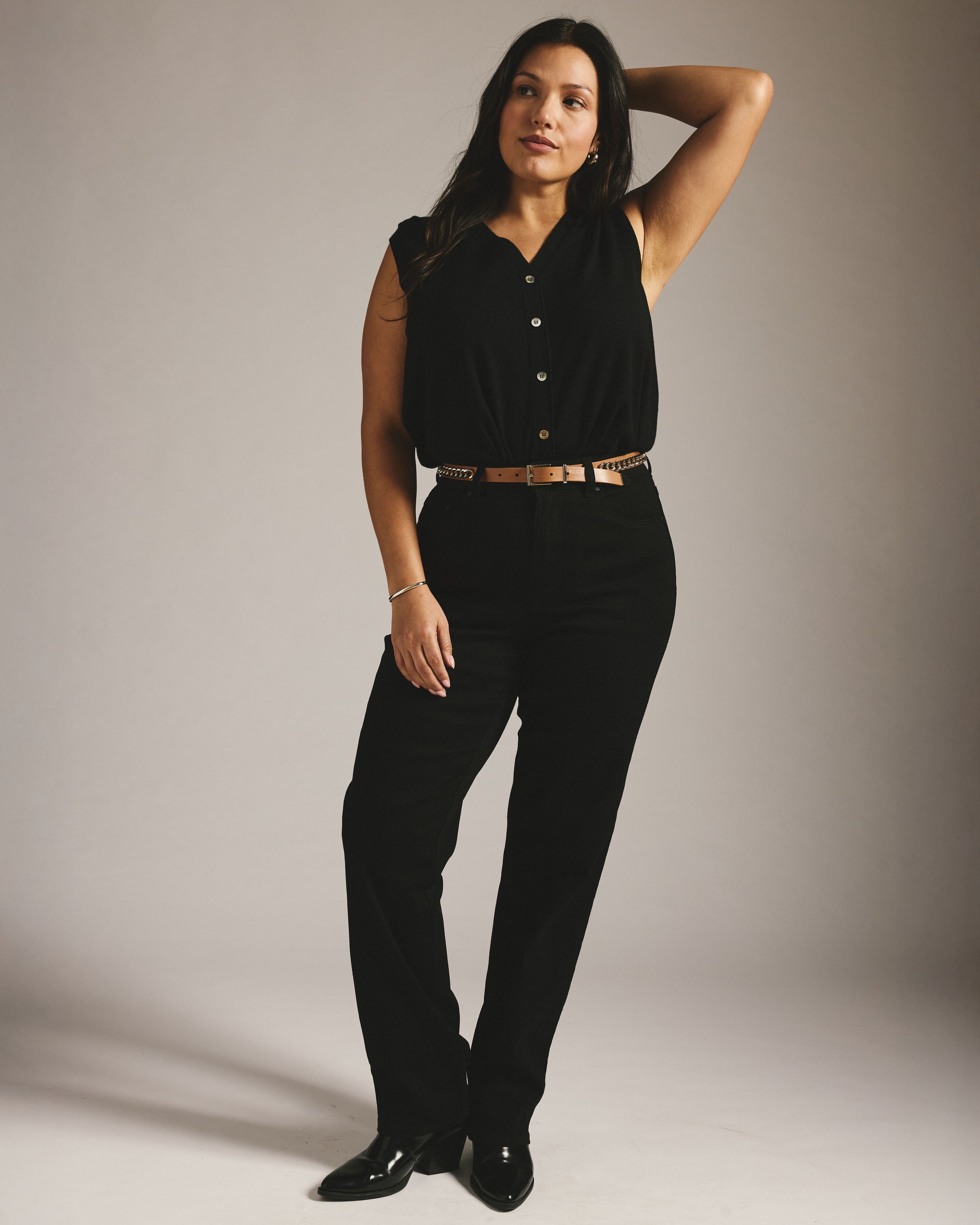 Donna High Rise Curve Straight Leg Jeans 32 Inch - Jet Black