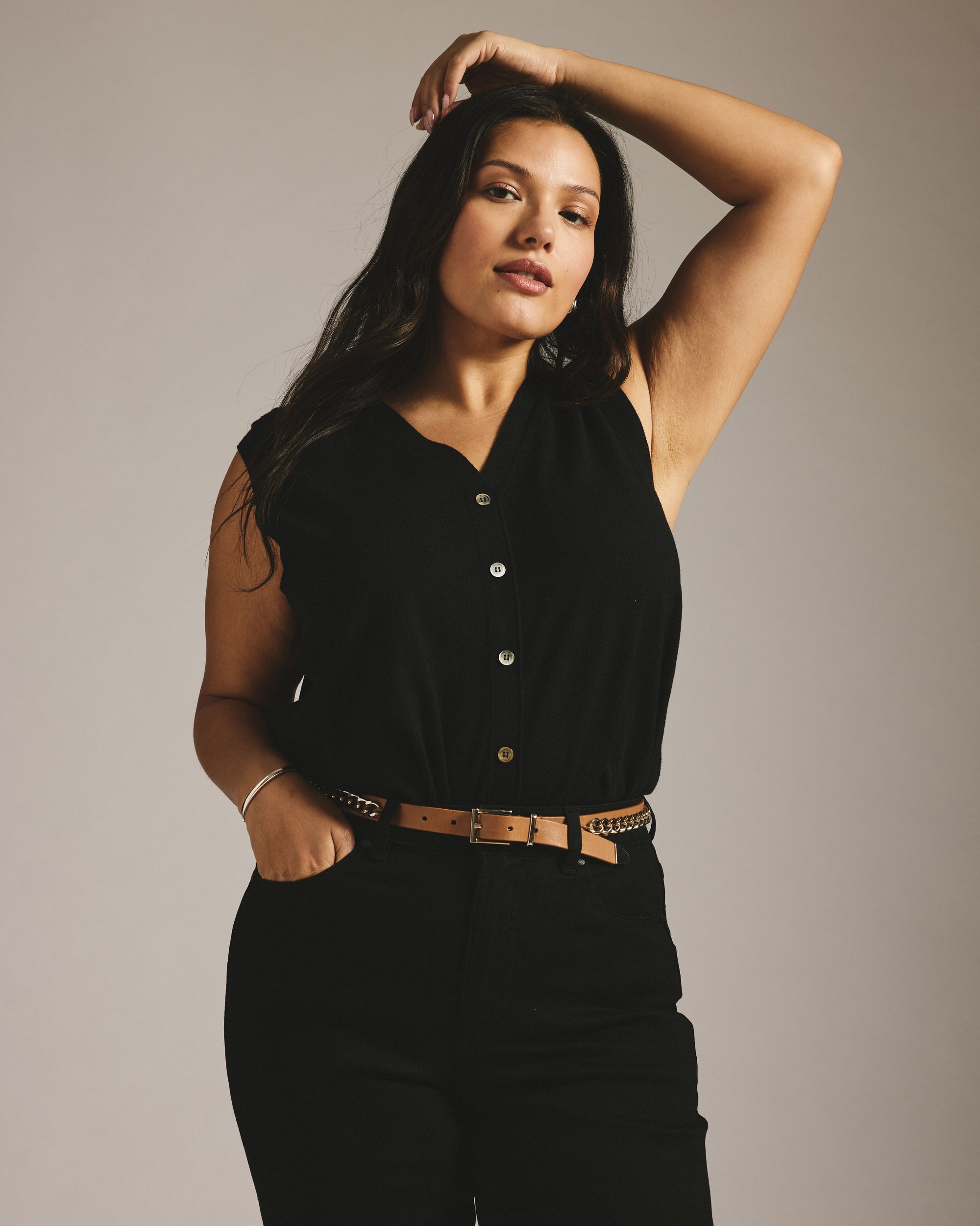 Savvy Fine Knit Cardigan Vest - Black