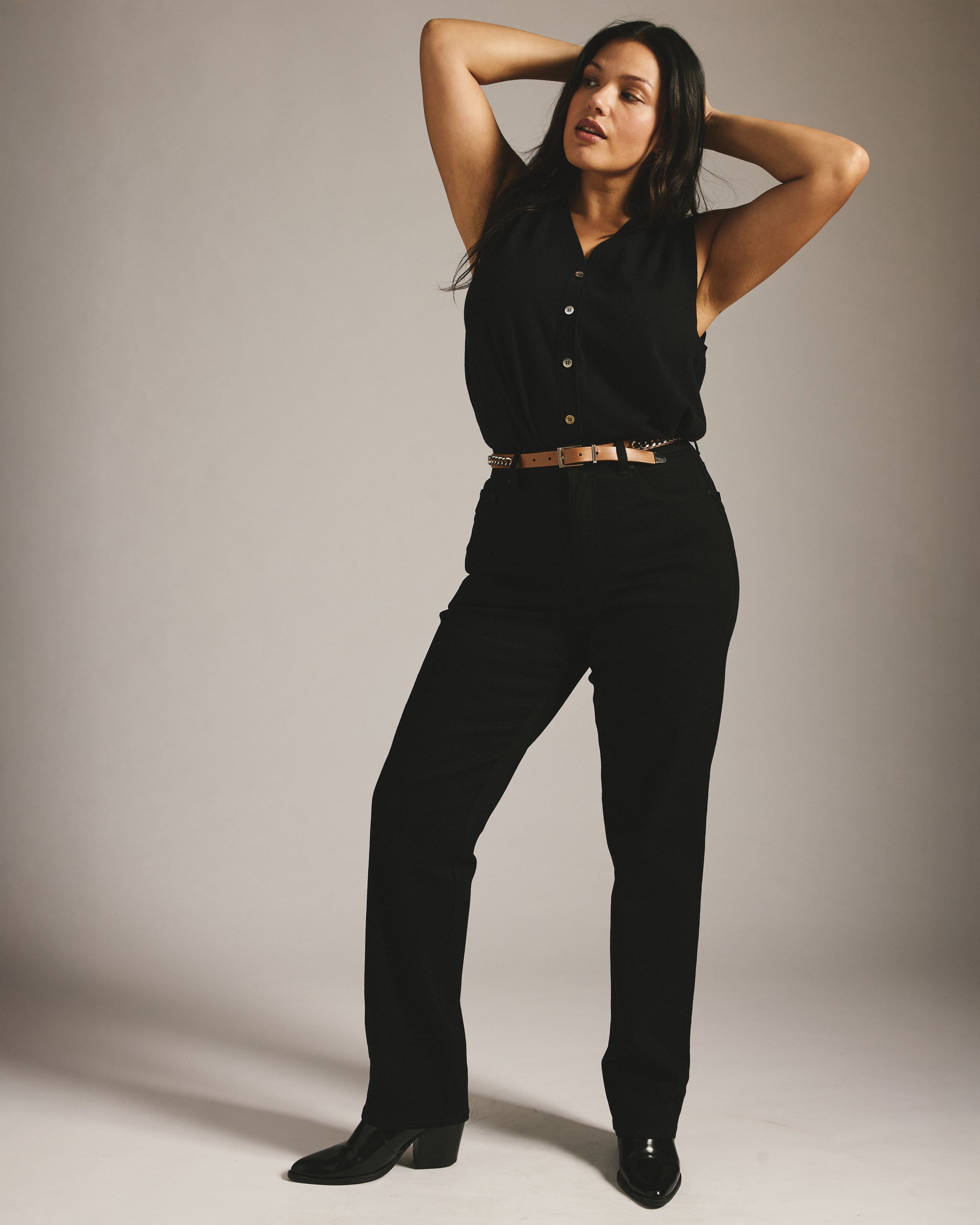 Donna High Rise Curve Straight Leg Jeans 32 Inch - Jet Black