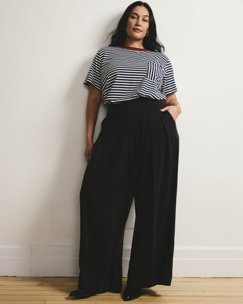 Garcon Tee - Navy/White Stripe with Garnet Trim