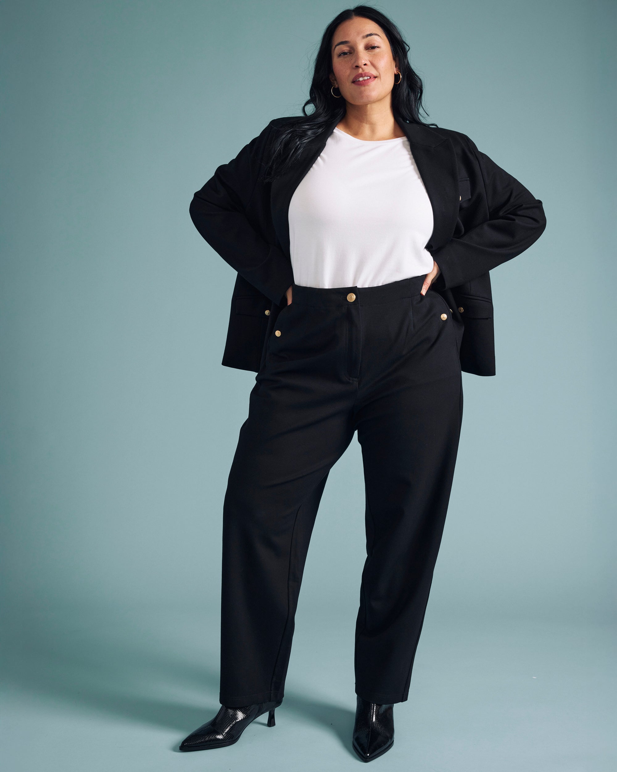 4 Pocket Ponte Blazer - Black with Gold Buttons