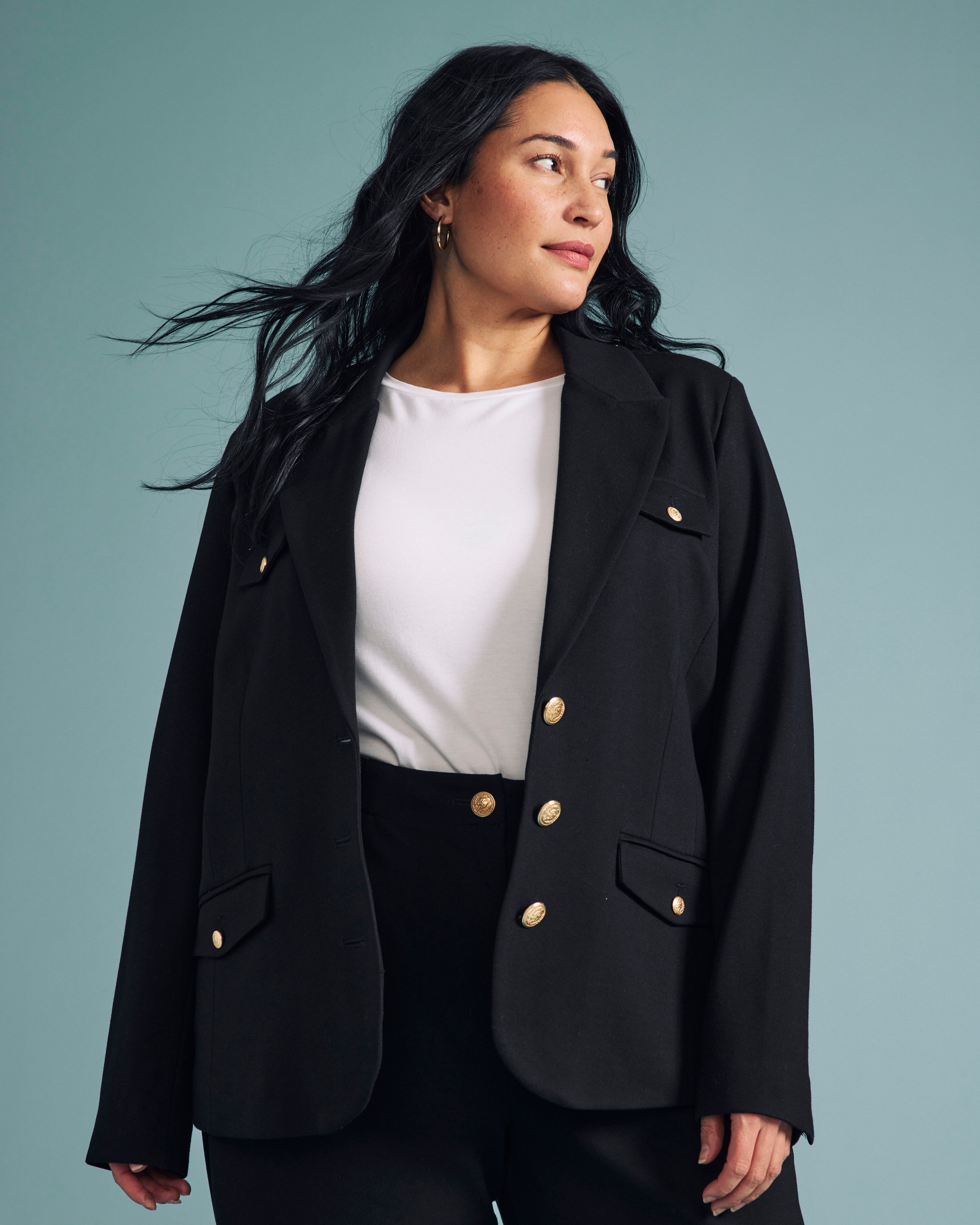4 Pocket Ponte Blazer - Black with Gold Buttons – Universal Standard