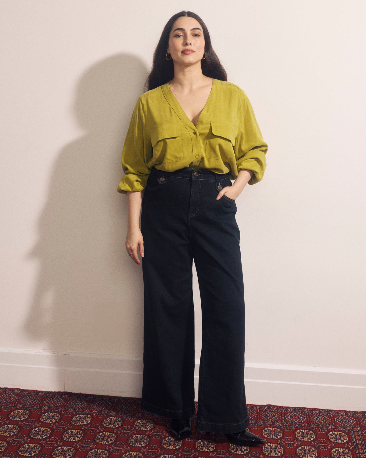 Cooling Stretch Cupro Button-Down Blouse - Twist of Lime