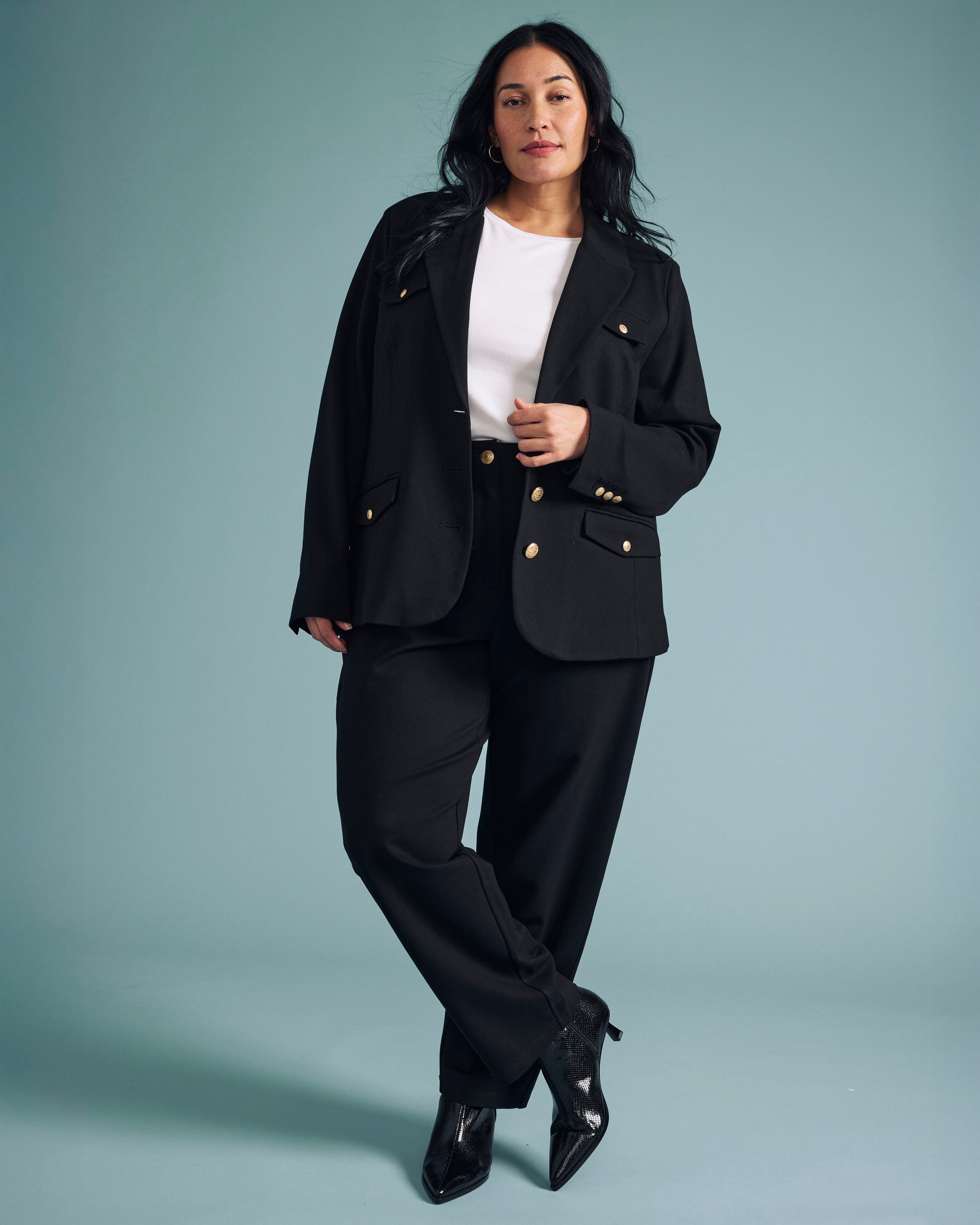 4 Pocket Ponte Blazer - Black with Gold Buttons