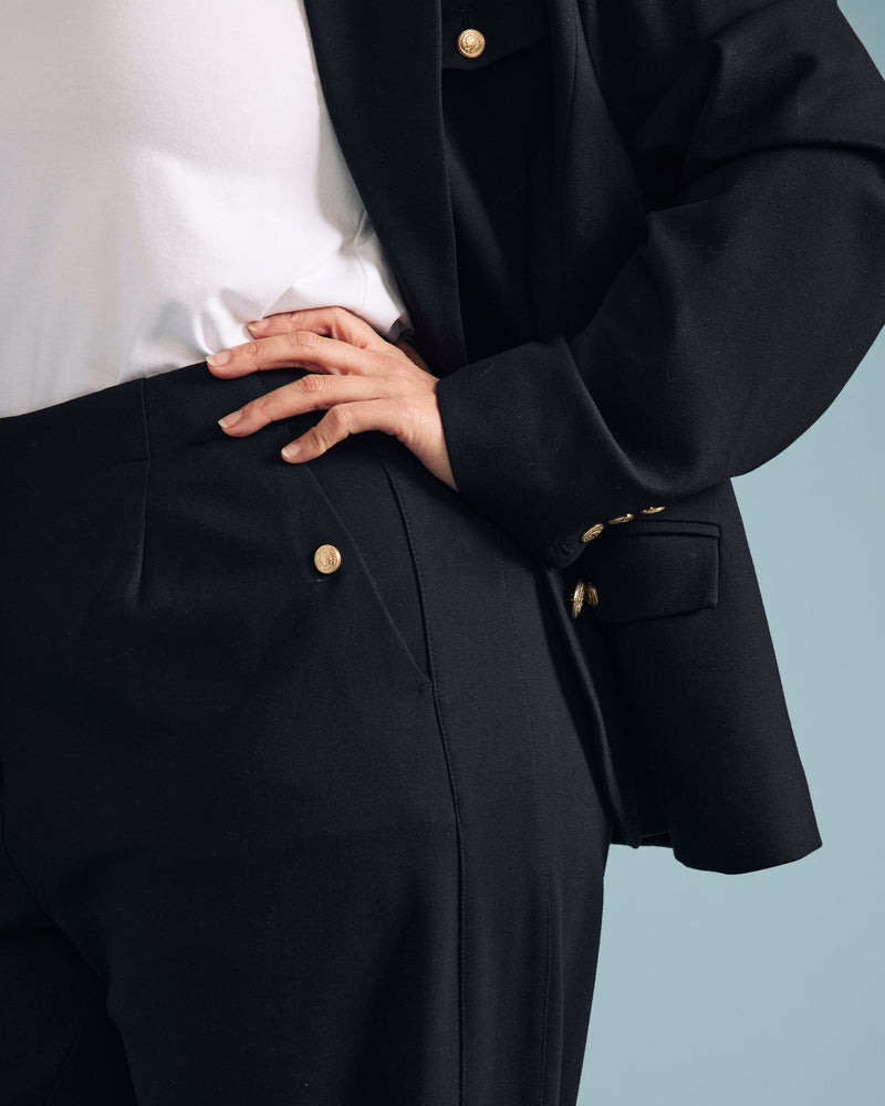 Audrey Tailored Ponte Pants - Black with Gold Buttons