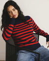 Renee Savvy Fine Knit Raglan Turtleneck - Navy/Red Stripes