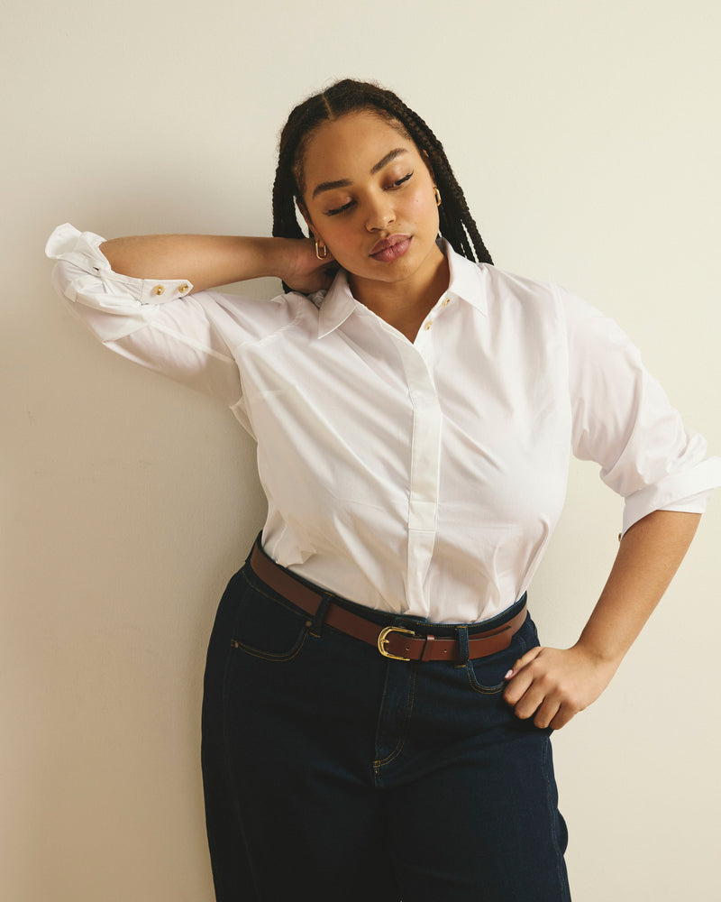 Elbe Popover Stretch Poplin Shirt Classic Fit - White | Plus Size & Straight Size Women's Fashion | Universal Standard
