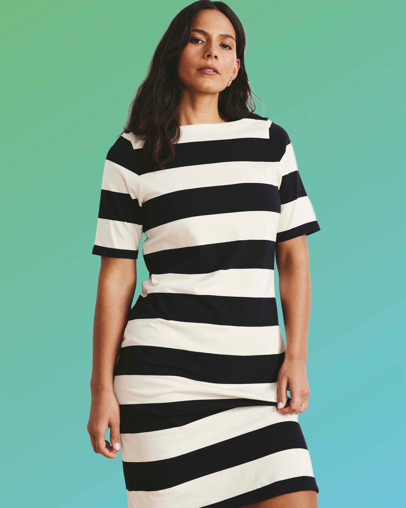 Belle Breton Stripe Jersey Dress - Ecru/Black Rugby Stripe