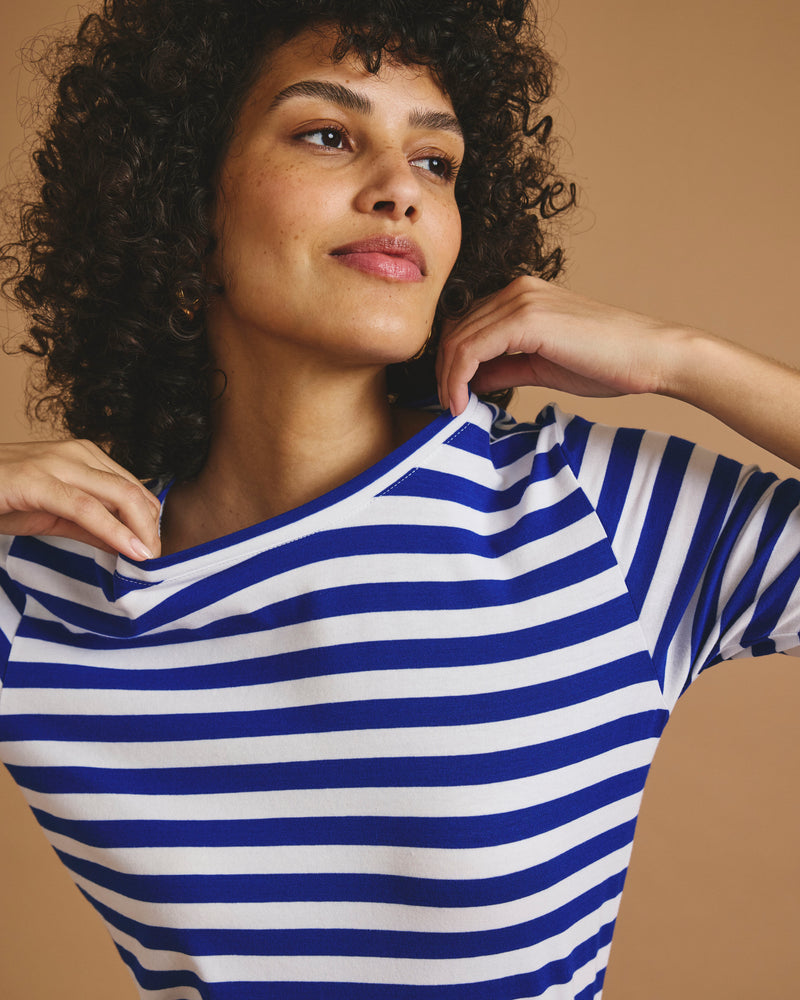 Maia Stovepipe Sleeve Tee - Hammersmith Blue Stripe | Plus Size & Straight Size Women's Fashion | Universal Standard