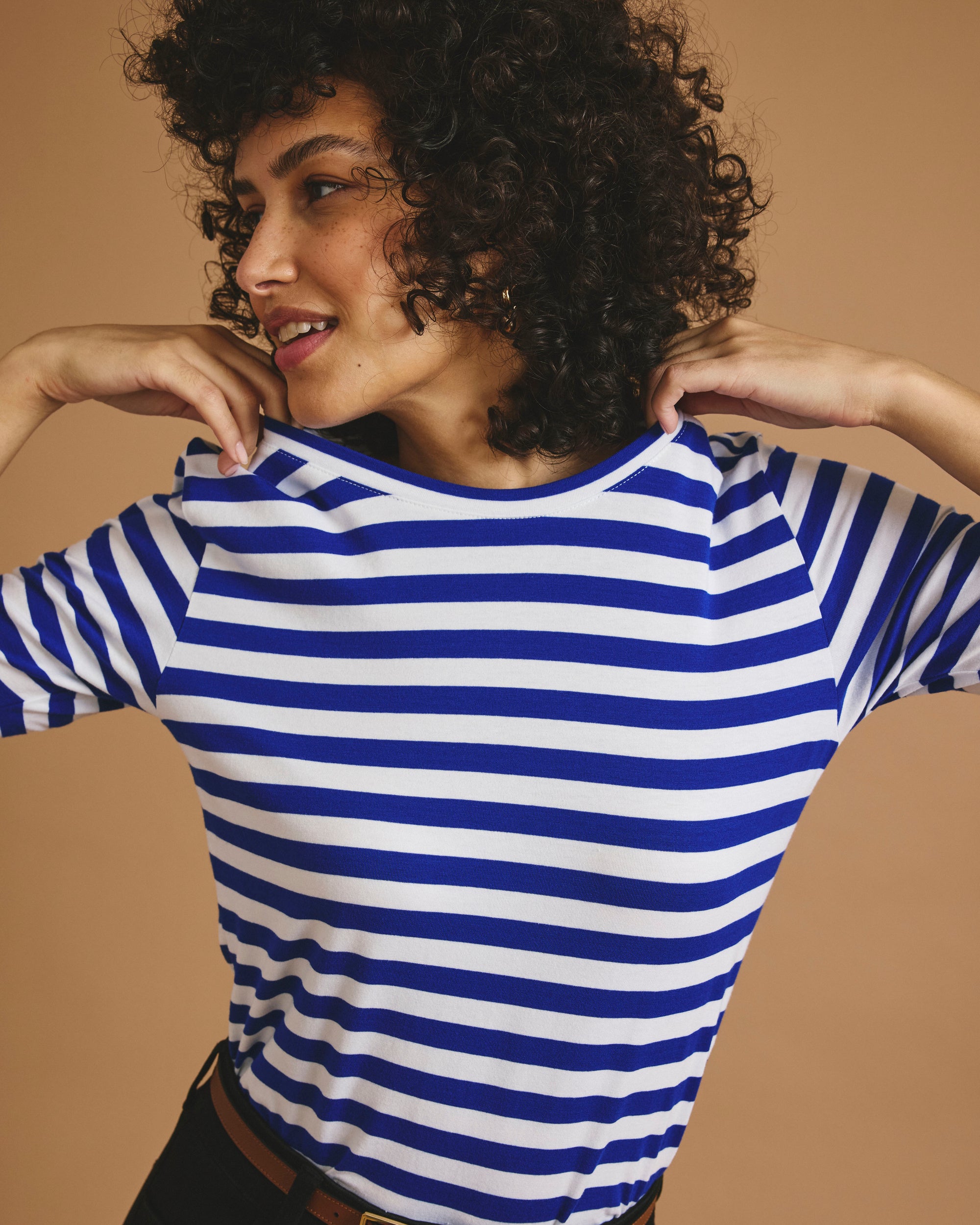 Maia Stovepipe Sleeve Tee - Hammersmith Blue/White Stripe | Plus Size & Straight Size Women's Fashion | Universal Standard