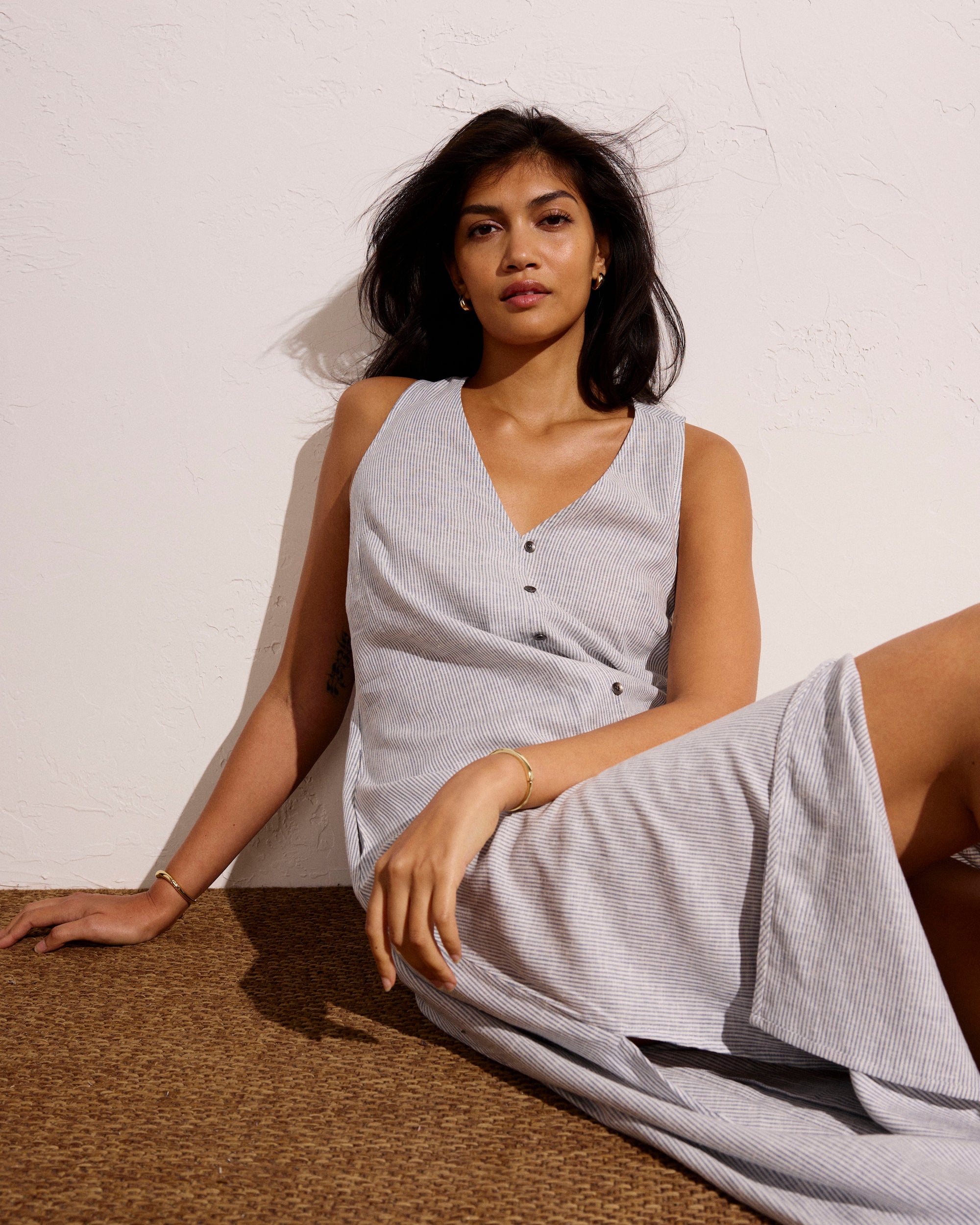 Islet Button-Down Linen Maxi Dress - Beach Stripe | Plus Size & Straight Size Women's Fashion | Universal Standard