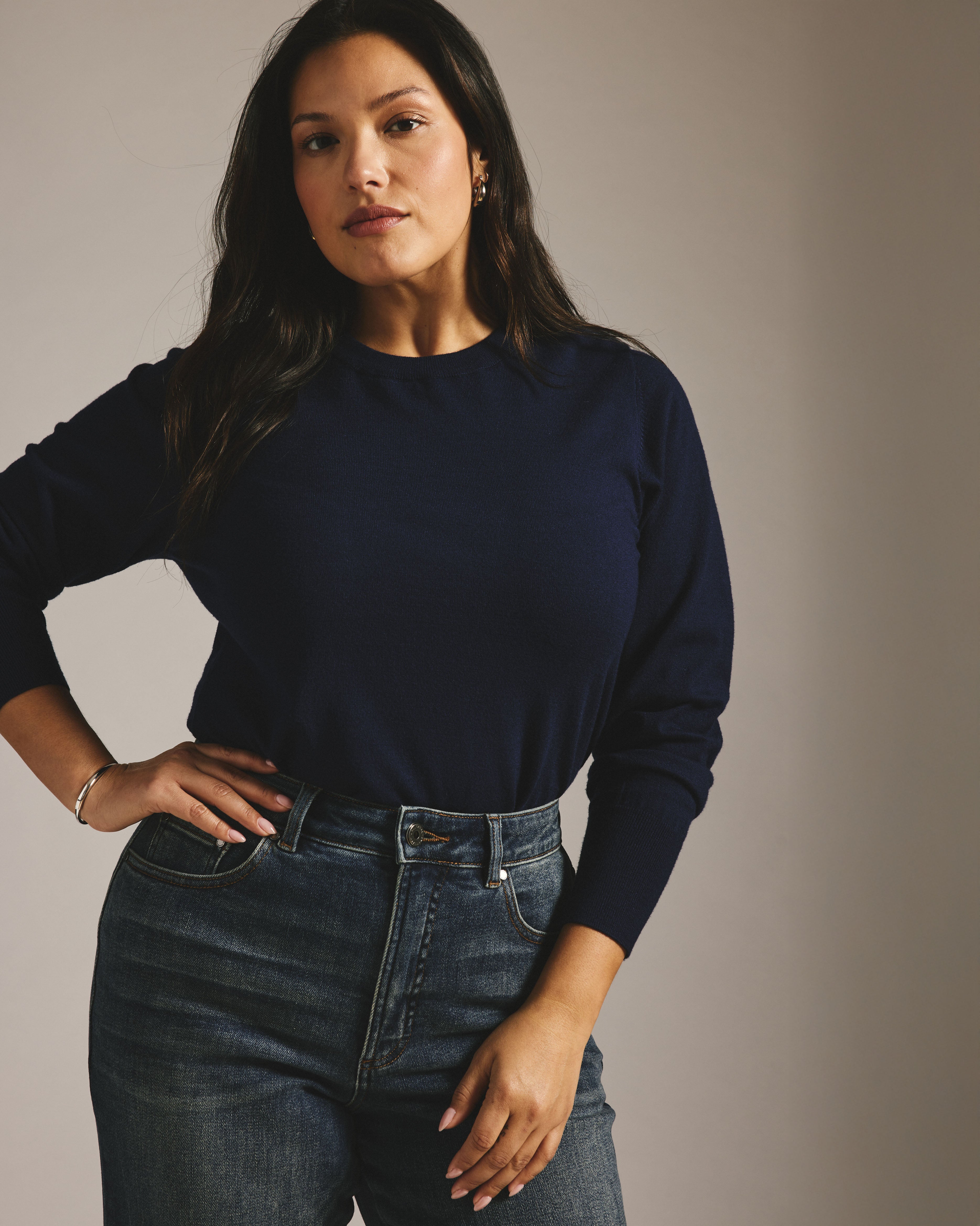 Savvy Fine Knit Crew Sweater - Midnight