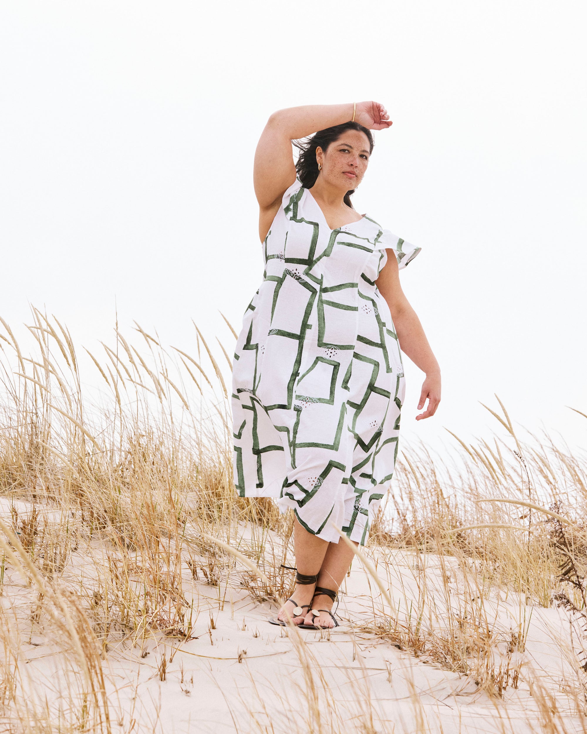 Victoria Linen Blend Dress - Green Paint Print | Plus Size & Straight Size Women's Fashion | Universal Standard